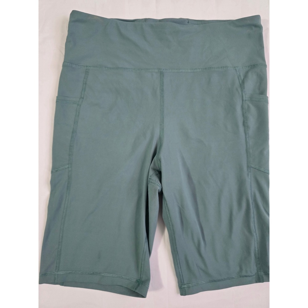 Nine West Active Womens Sage Green High Waisted Biker Shorts Side Pockets Large - Picture 3 of 13